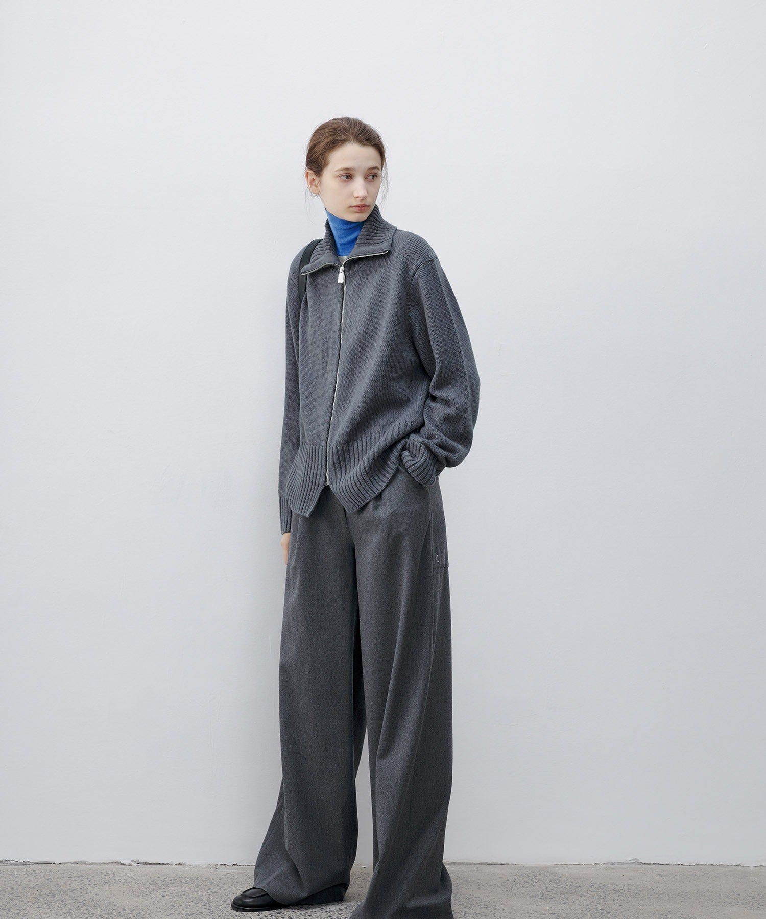 Ribbed Knit Zip-Up Top