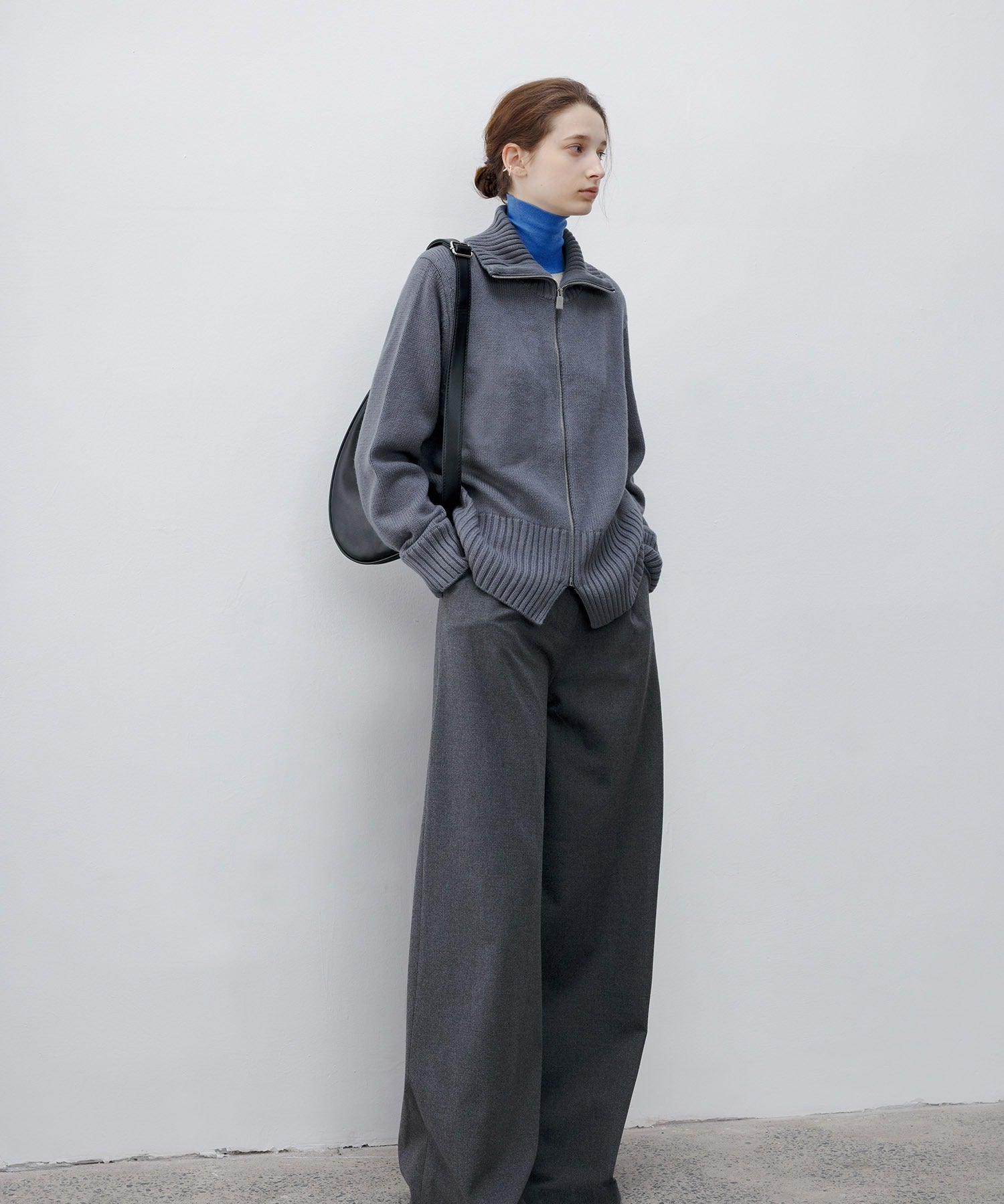 Ribbed Knit Zip-Up Top