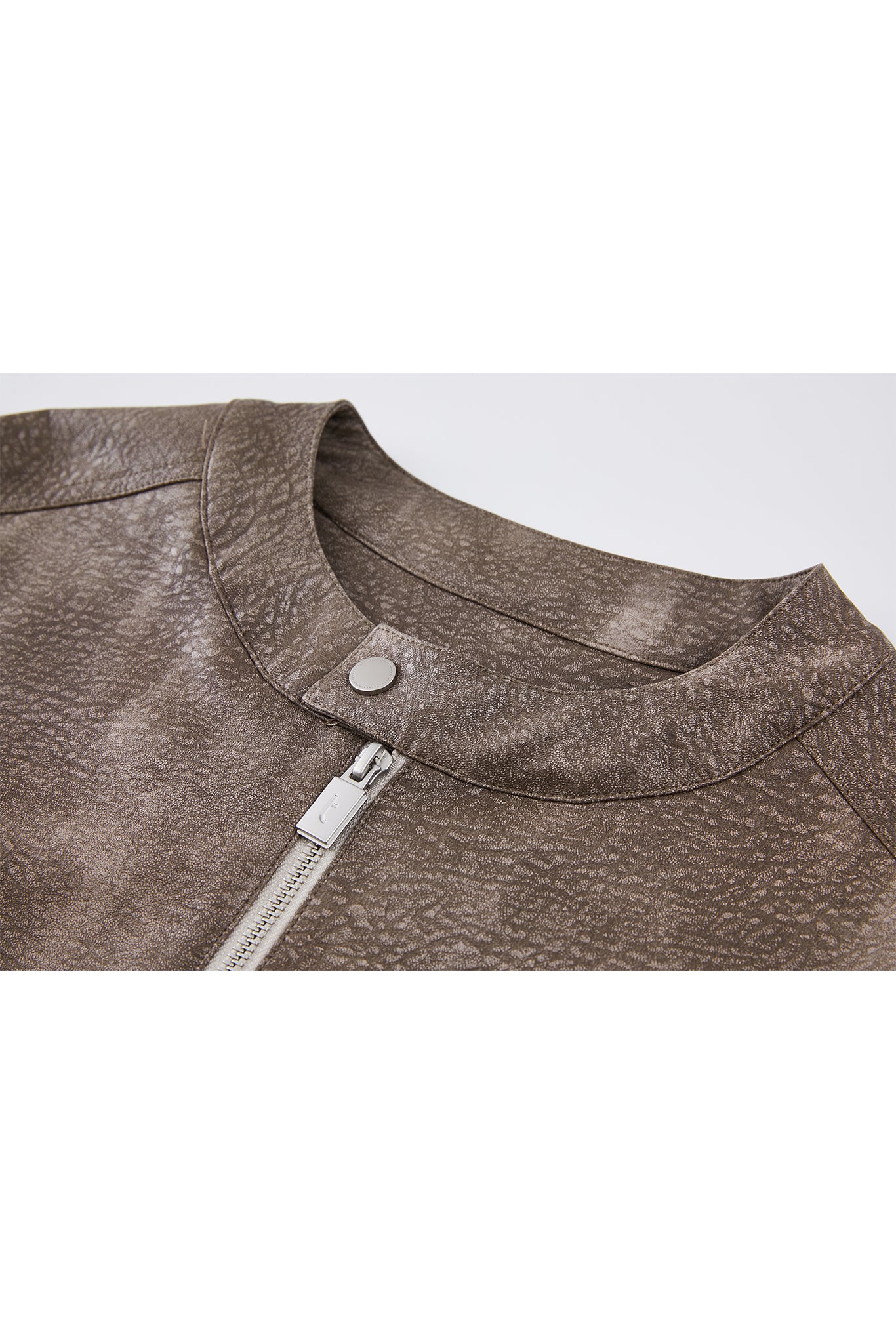 Vintage Grain Washed Faux Leather Panel Jacket