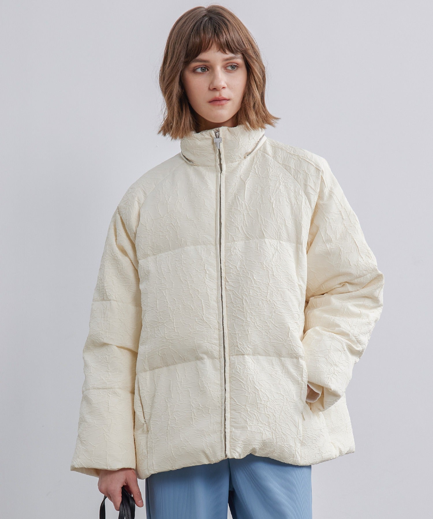 Puffy Jacquard Hooded Down Jacket