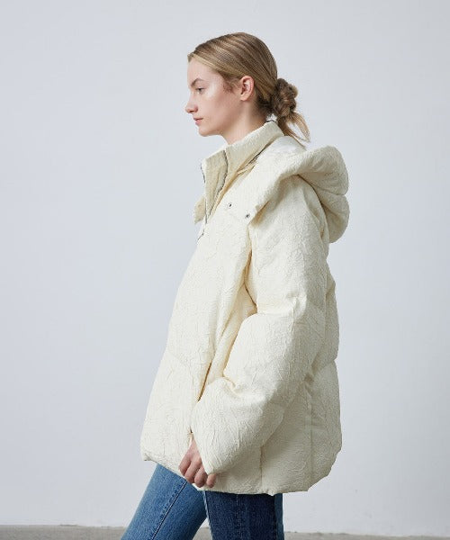 Puffy Jacquard Hooded Down Jacket