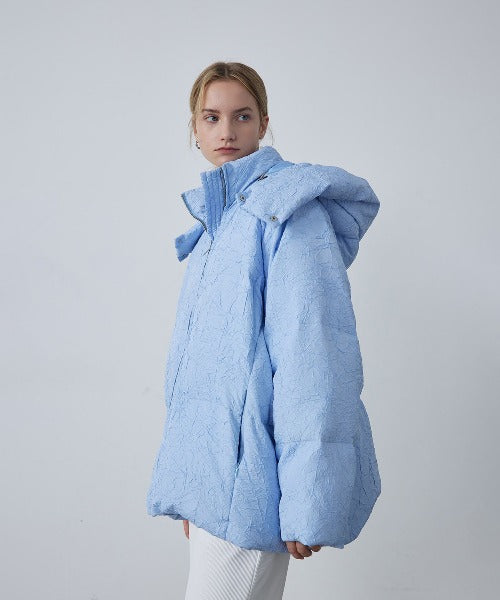 Puffy Jacquard Hooded Down Jacket