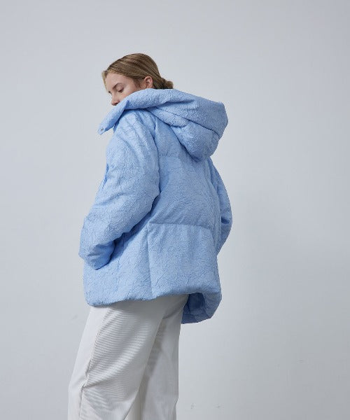 Puffy Jacquard Hooded Down Jacket