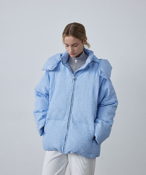 Puffy Jacquard Hooded Down Jacket