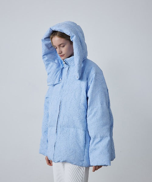 Puffy Jacquard Hooded Down Jacket