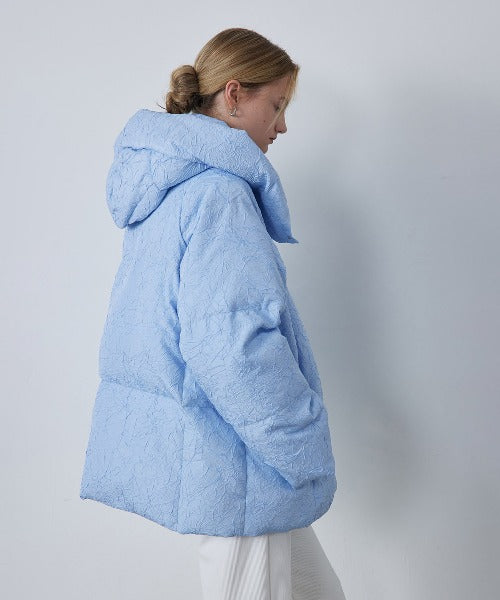 Puffy Jacquard Hooded Down Jacket