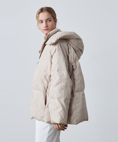 Puffy Jacquard Hooded Down Jacket