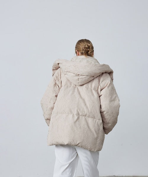Puffy Jacquard Hooded Down Jacket