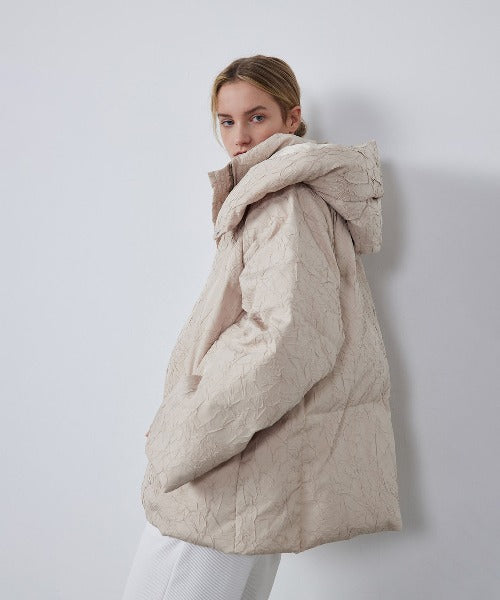 Puffy Jacquard Hooded Down Jacket