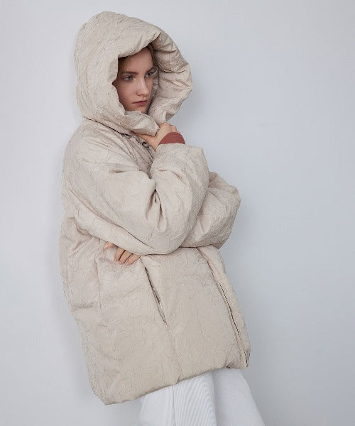 Puffy Jacquard Hooded Down Jacket