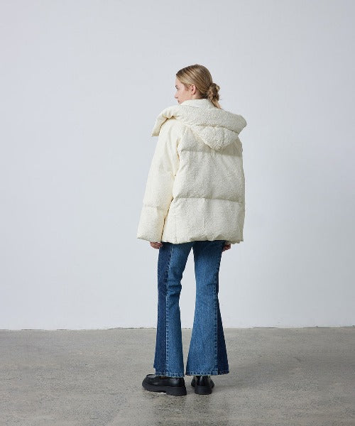 Puffy Jacquard Hooded Down Jacket