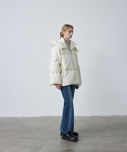 Puffy Jacquard Hooded Down Jacket