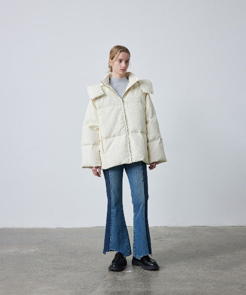 Puffy Jacquard Hooded Down Jacket