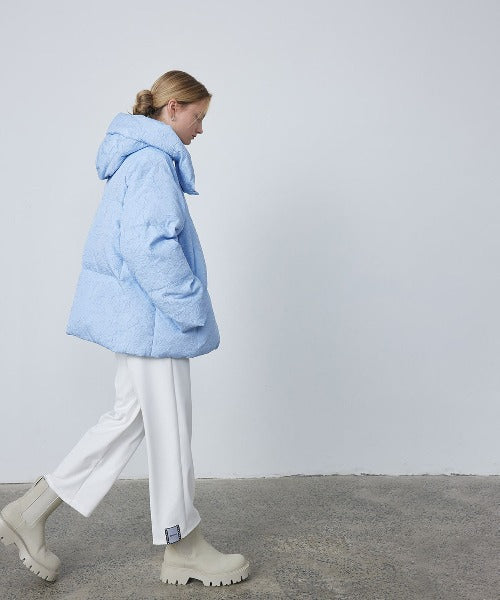 Puffy Jacquard Hooded Down Jacket