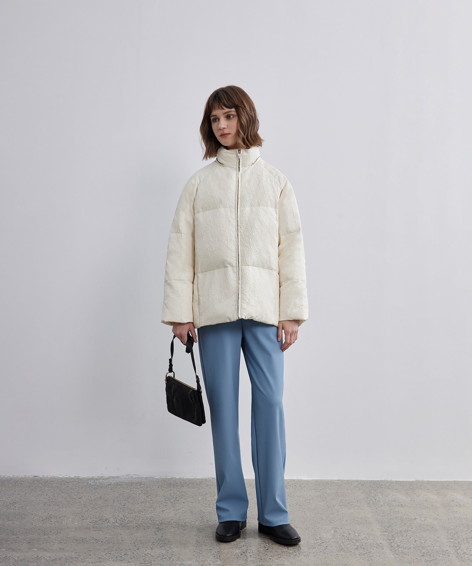Puffy Jacquard Hooded Down Jacket