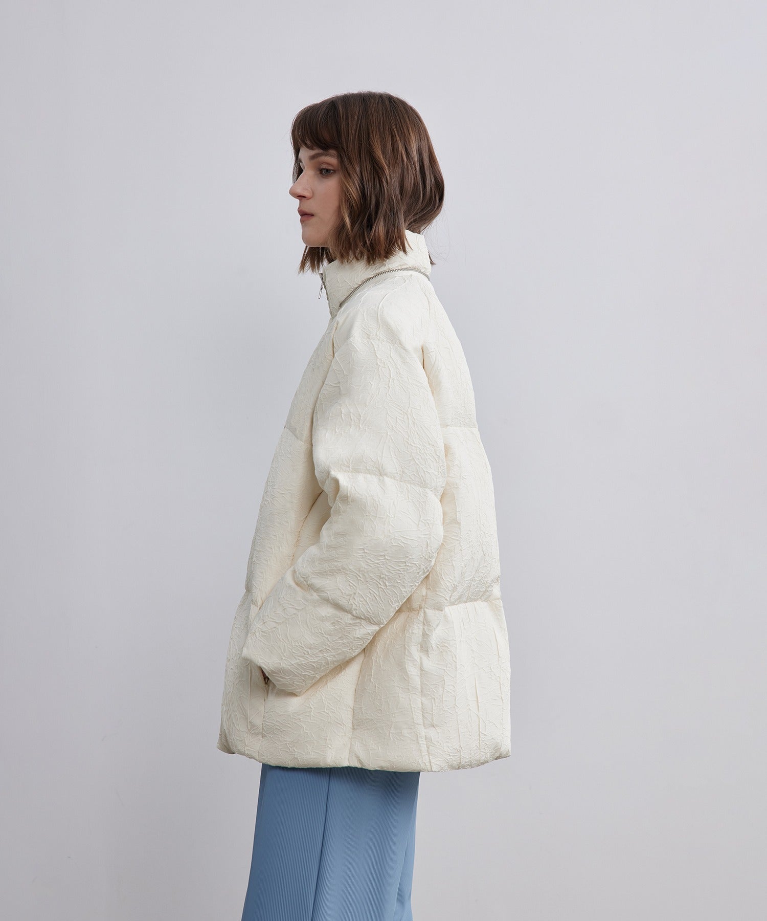 Puffy Jacquard Hooded Down Jacket