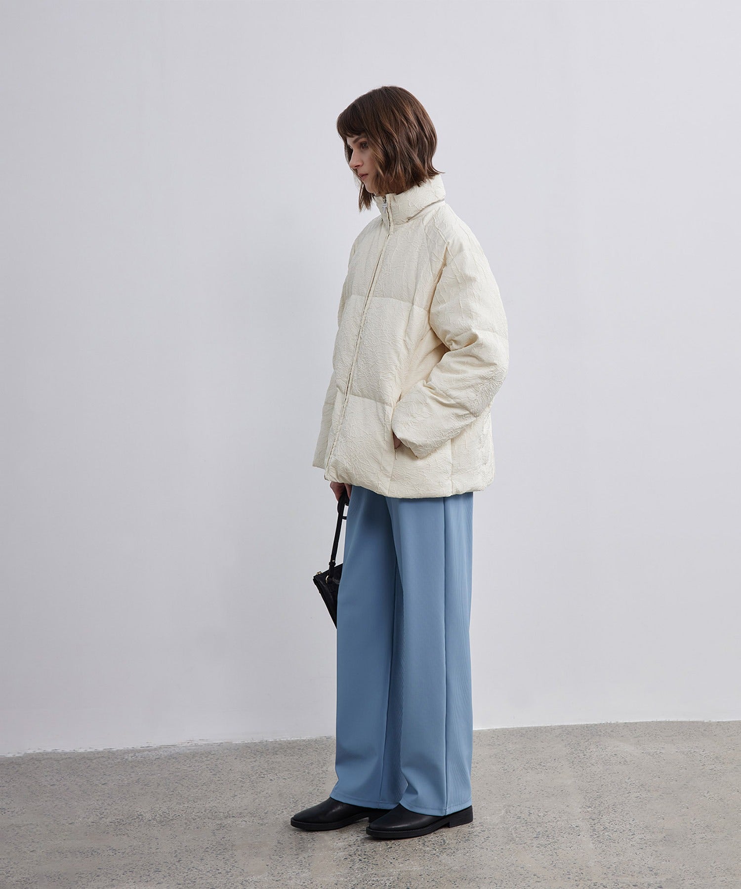 Puffy Jacquard Hooded Down Jacket