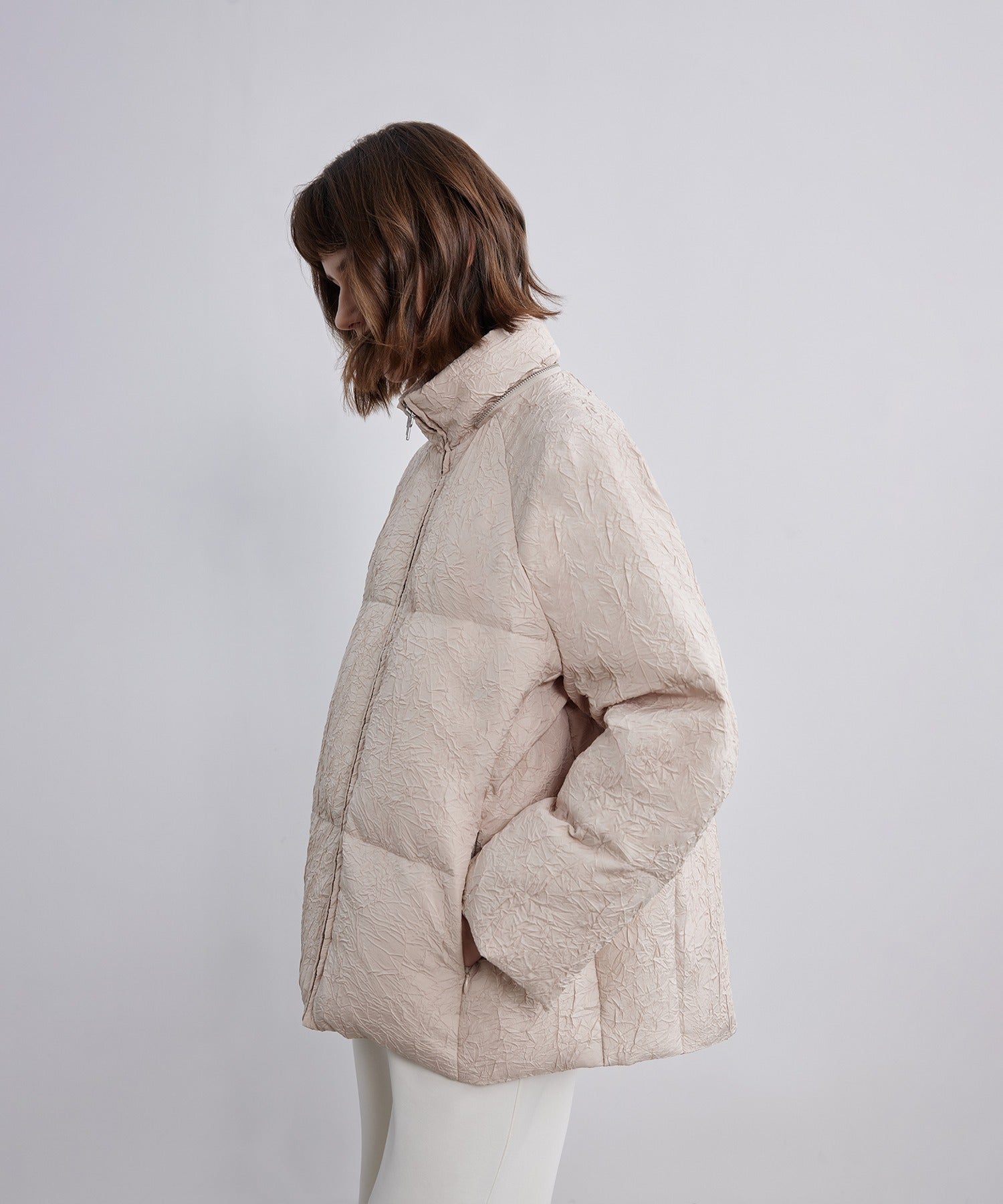 Puffy Jacquard Hooded Down Jacket