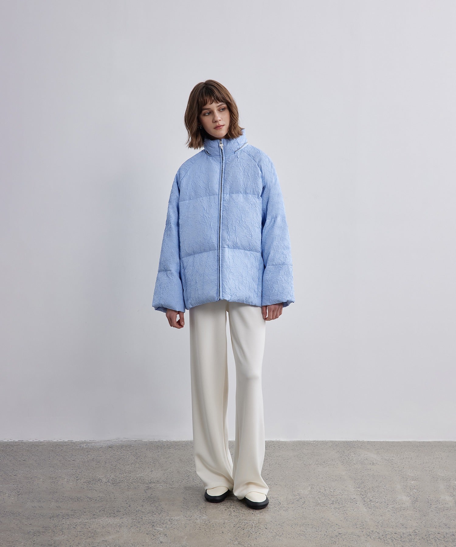 Puffy Jacquard Hooded Down Jacket