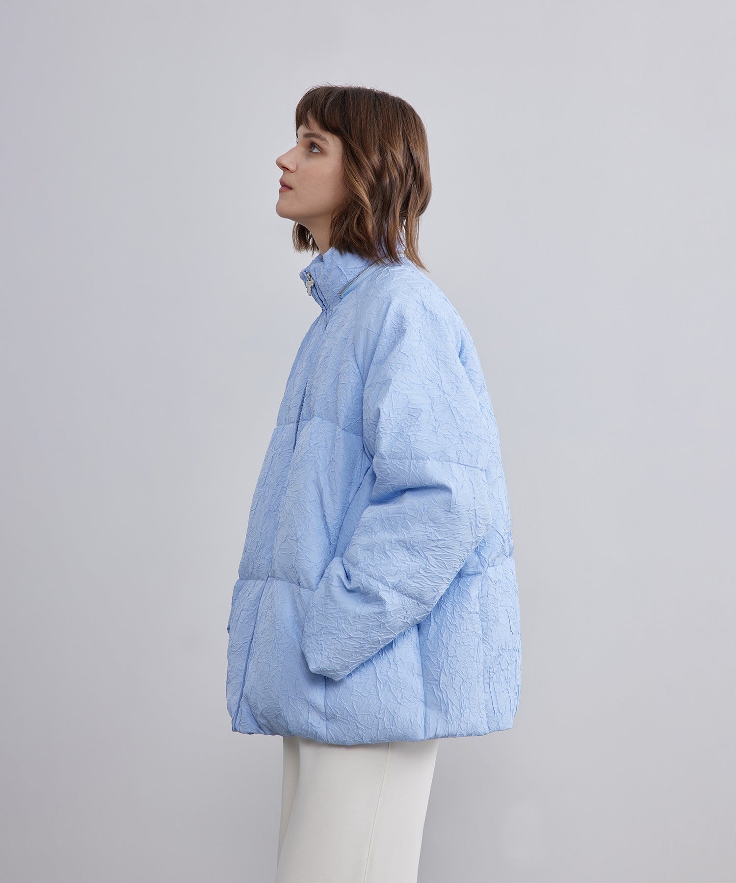 Puffy Jacquard Hooded Down Jacket