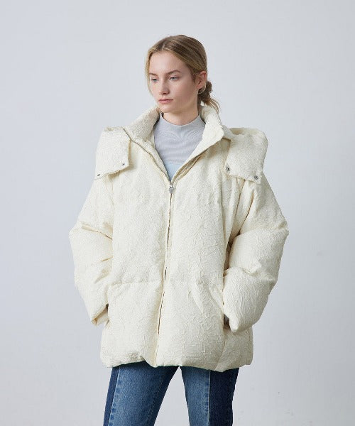 Puffy Jacquard Hooded Down Jacket