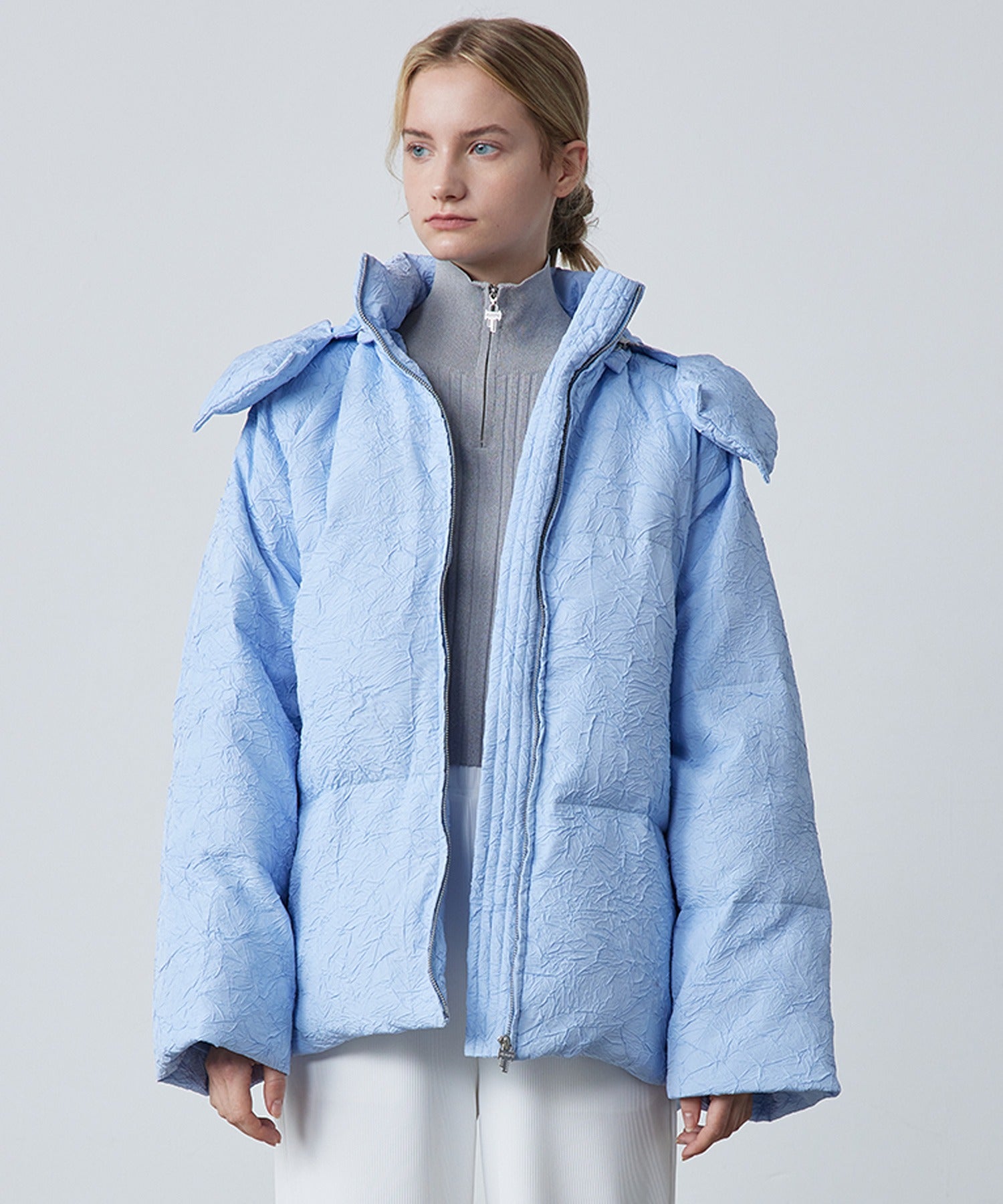 Puffy Jacquard Hooded Down Jacket