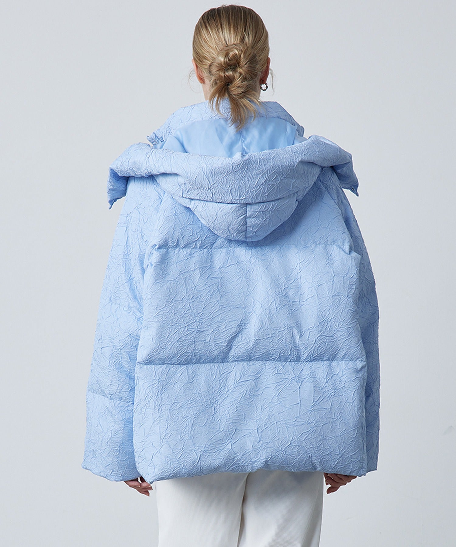 Puffy Jacquard Hooded Down Jacket