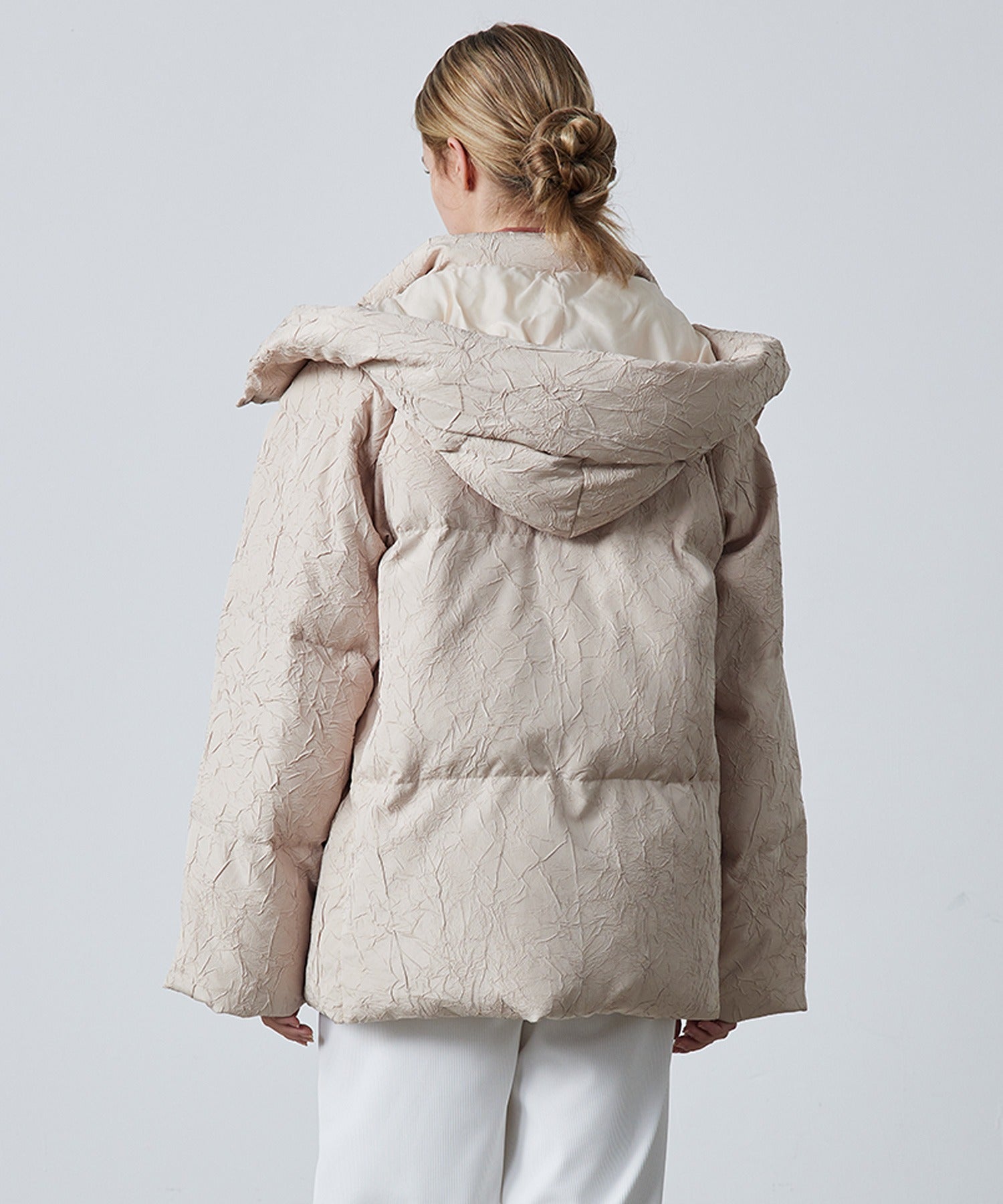 Puffy Jacquard Hooded Down Jacket