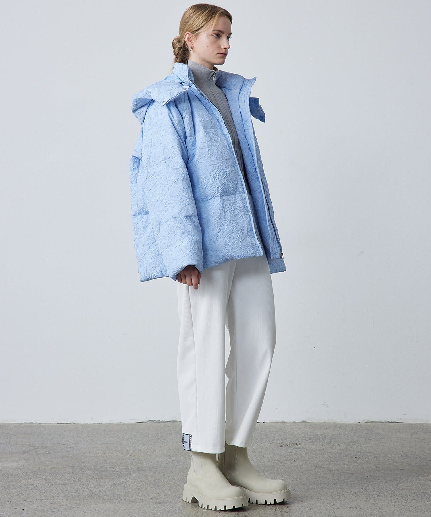 Puffy Jacquard Hooded Down Jacket