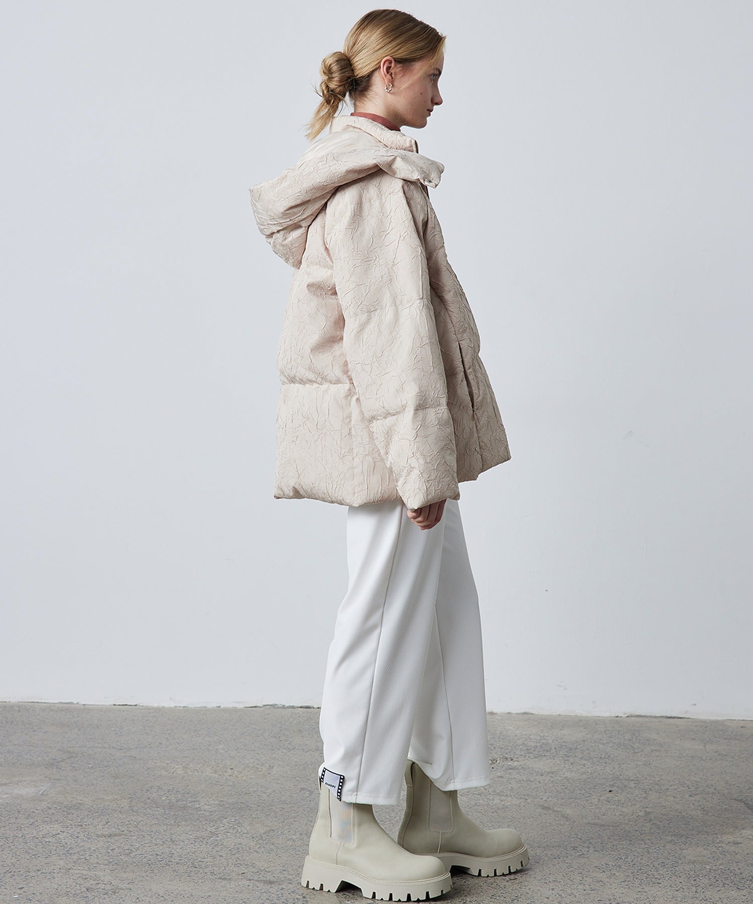 Puffy Jacquard Hooded Down Jacket