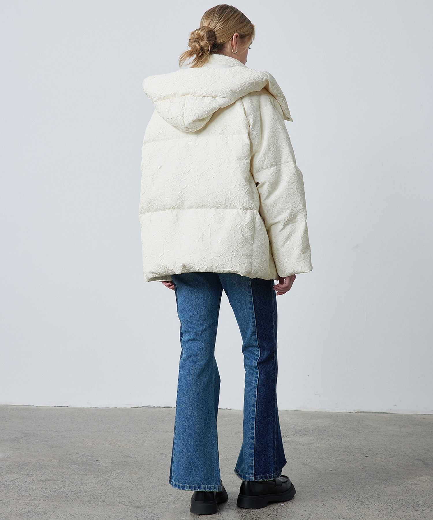 Puffy Jacquard Hooded Down Jacket
