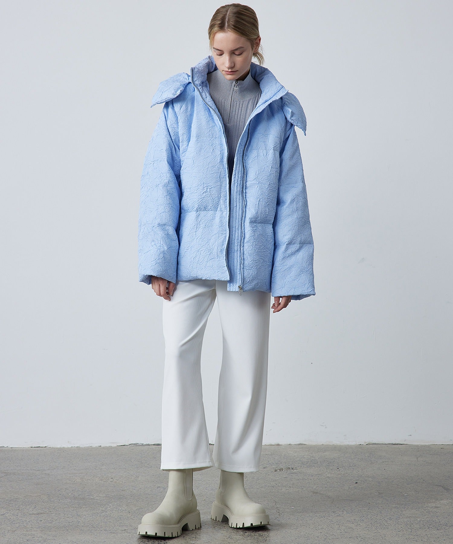 Puffy Jacquard Hooded Down Jacket