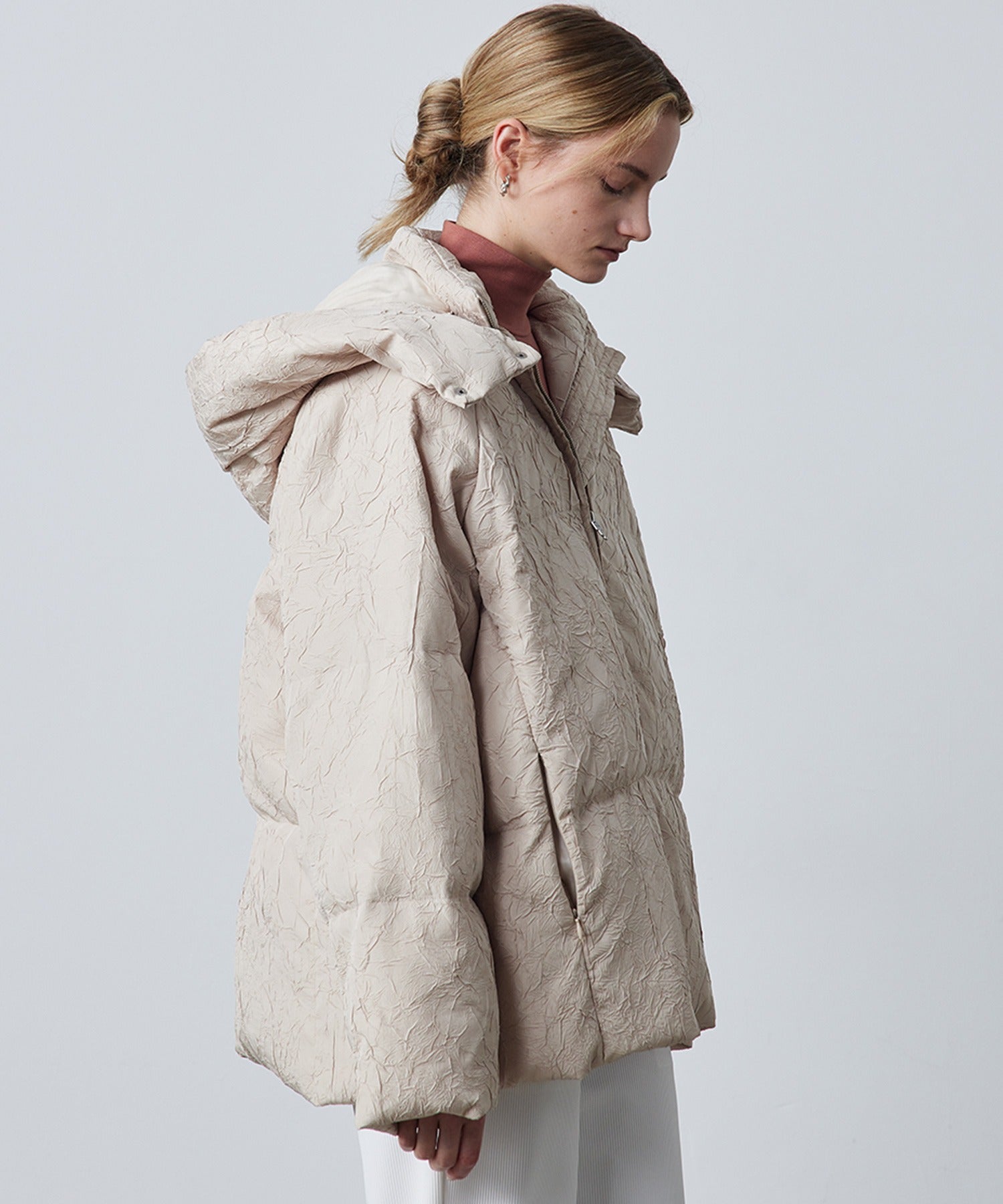 Puffy Jacquard Hooded Down Jacket