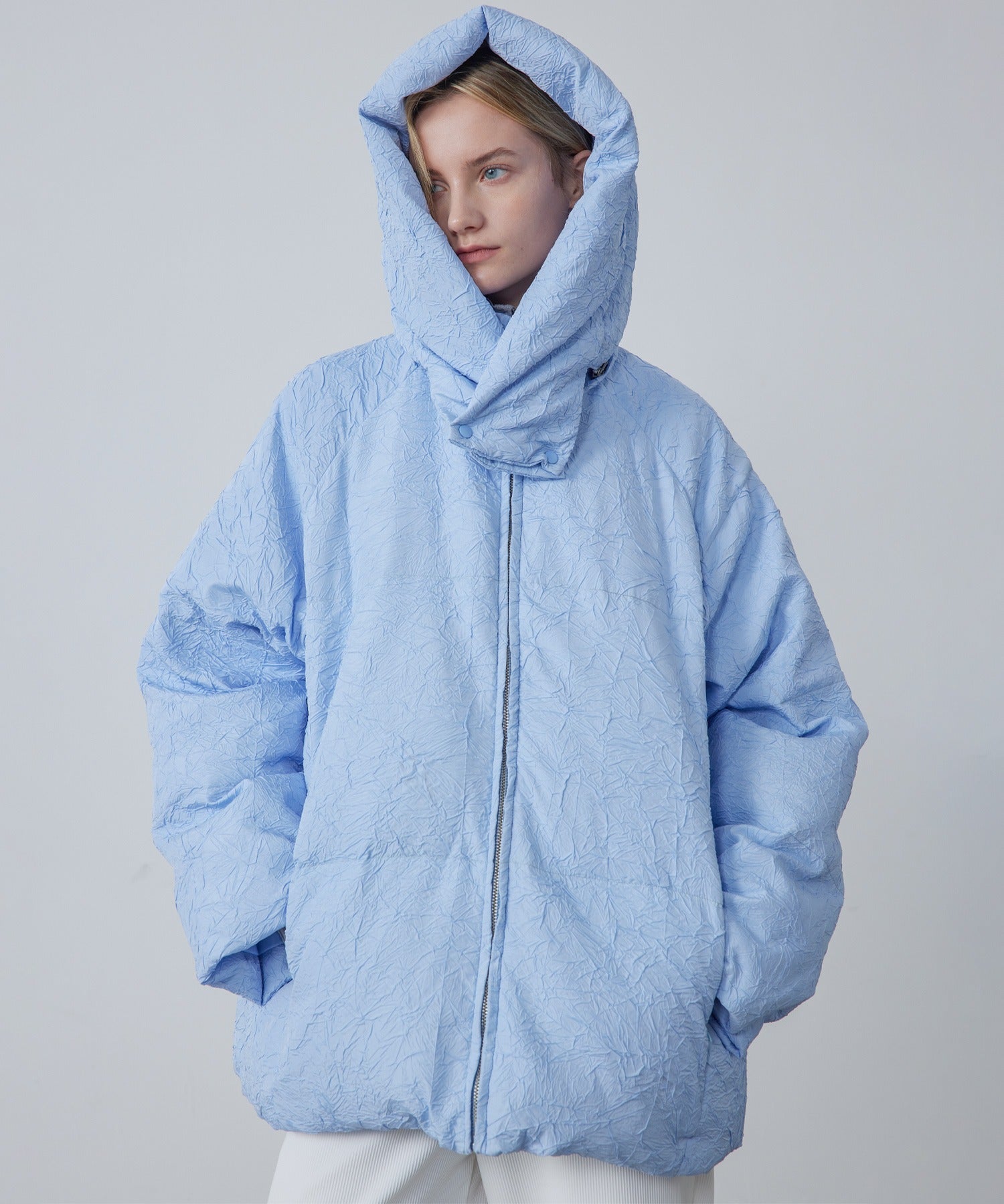 Puffy Jacquard Hooded Down Jacket