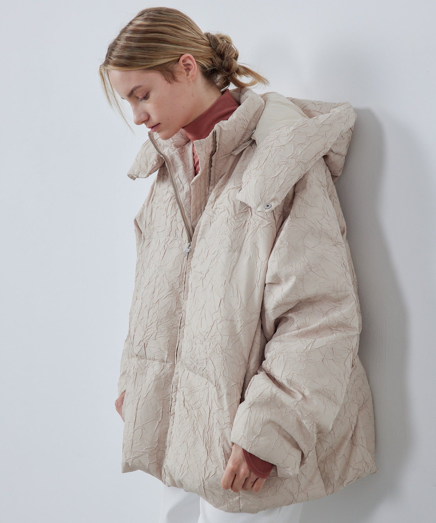 Puffy Jacquard Hooded Down Jacket