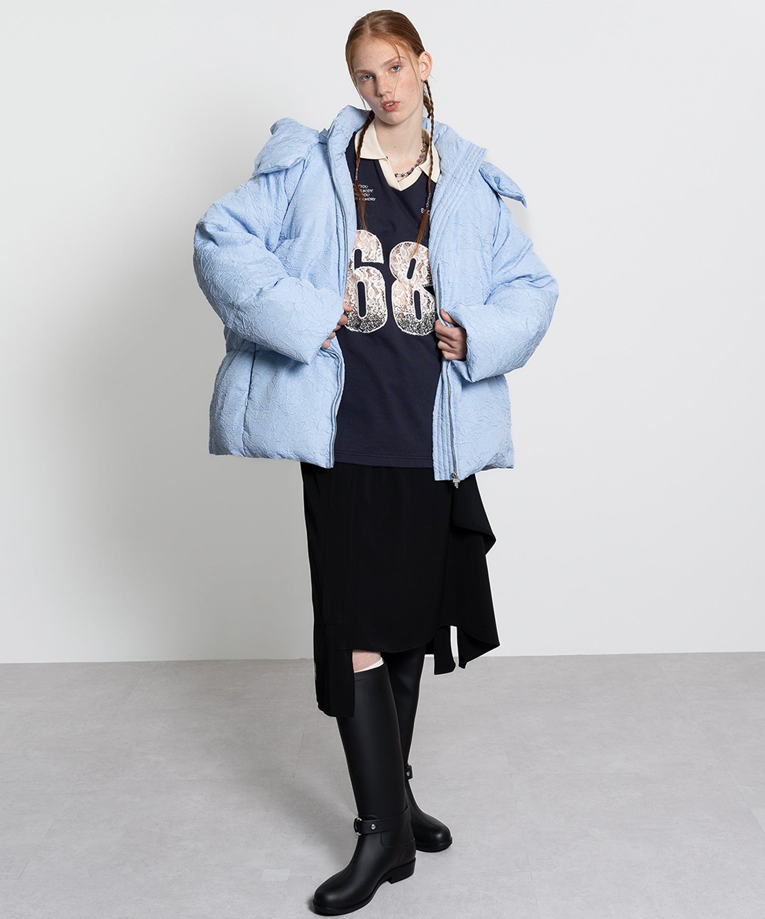 Puffy Jacquard Hooded Down Jacket