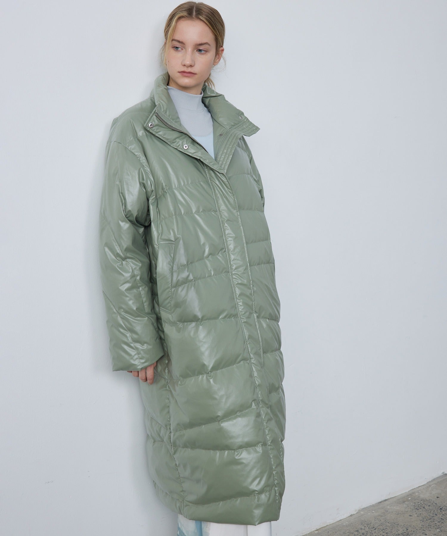 Random-Stitch Long Down Coat