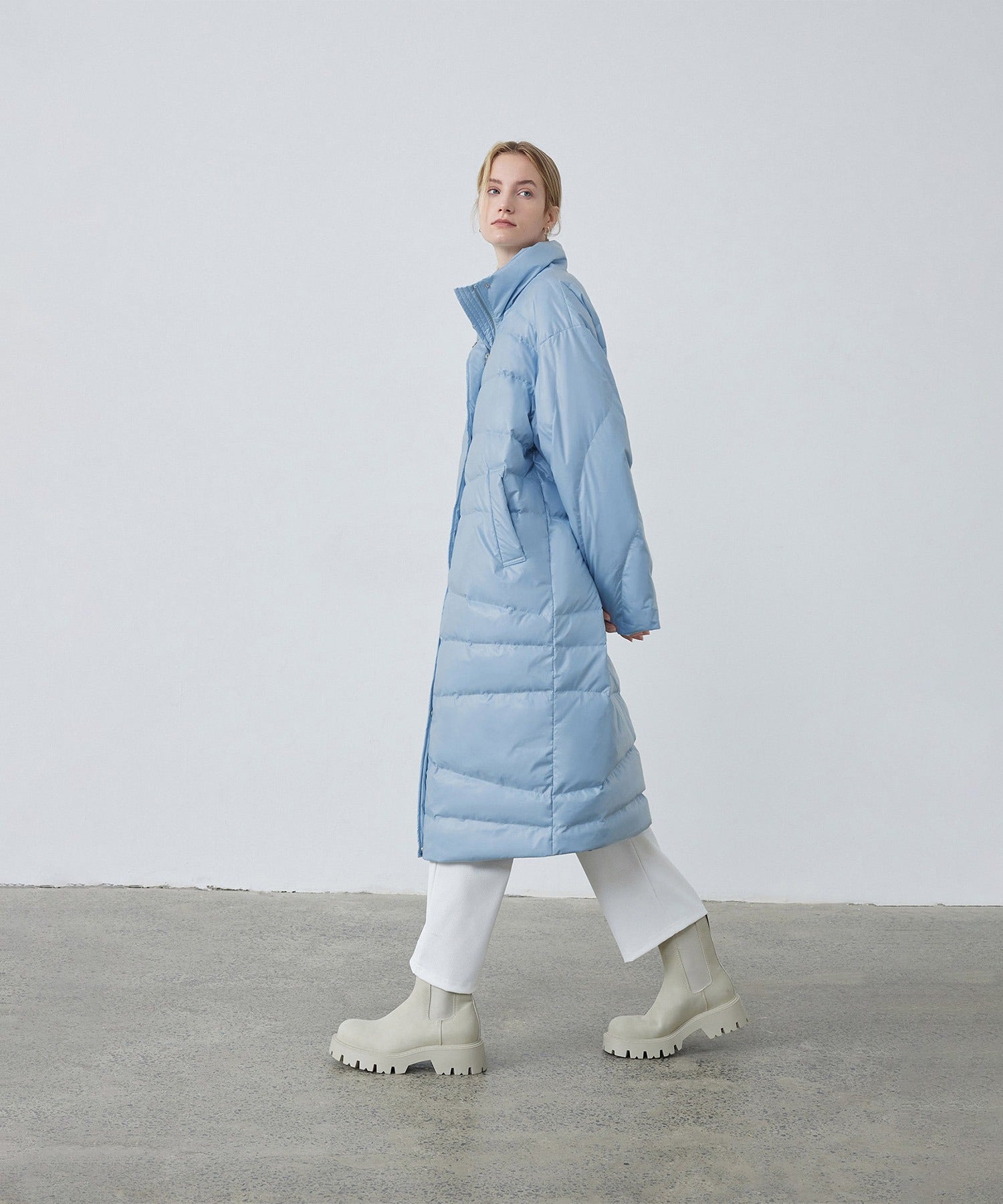 Random-Stitch Long Down Coat