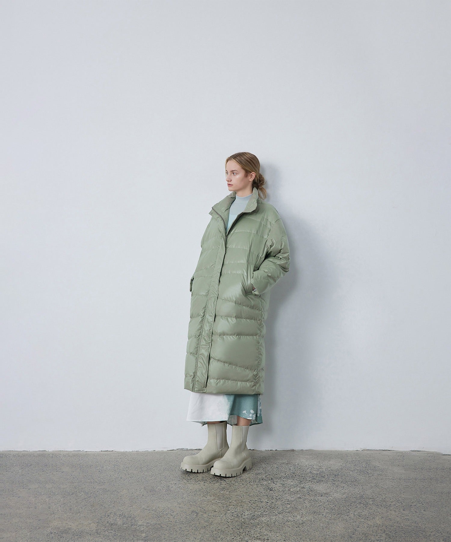 Random-Stitch Long Down Coat