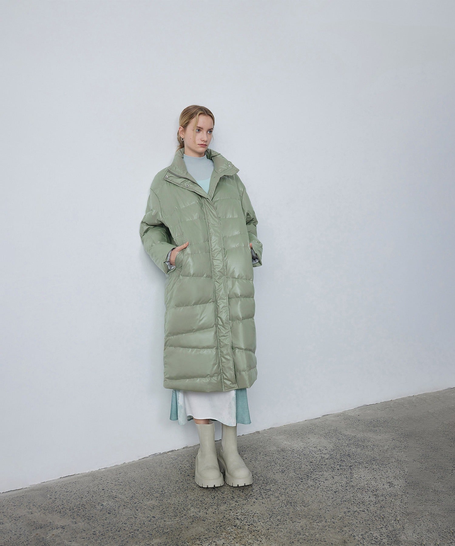 Random-Stitch Long Down Coat
