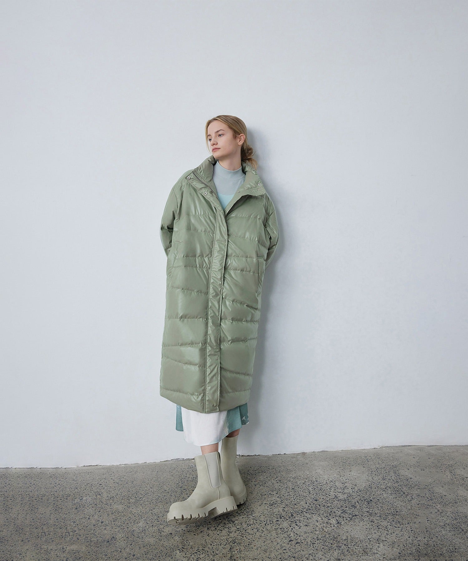 Random-Stitch Long Down Coat