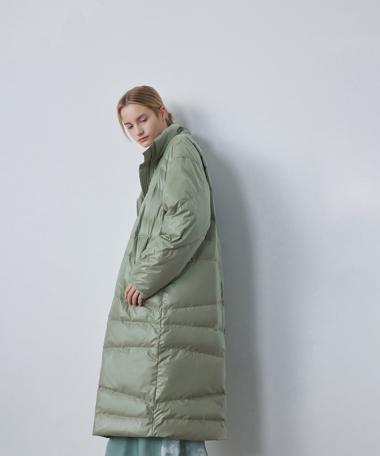 Random-Stitch Long Down Coat