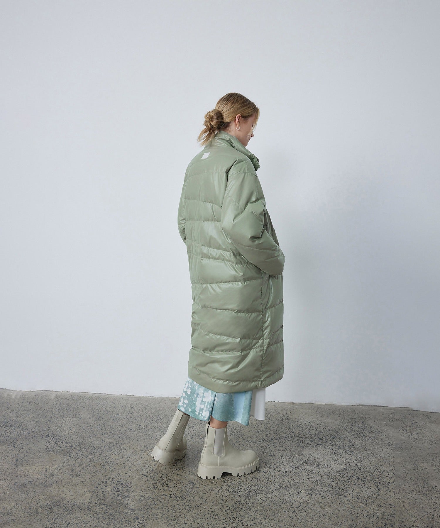 Random-Stitch Long Down Coat