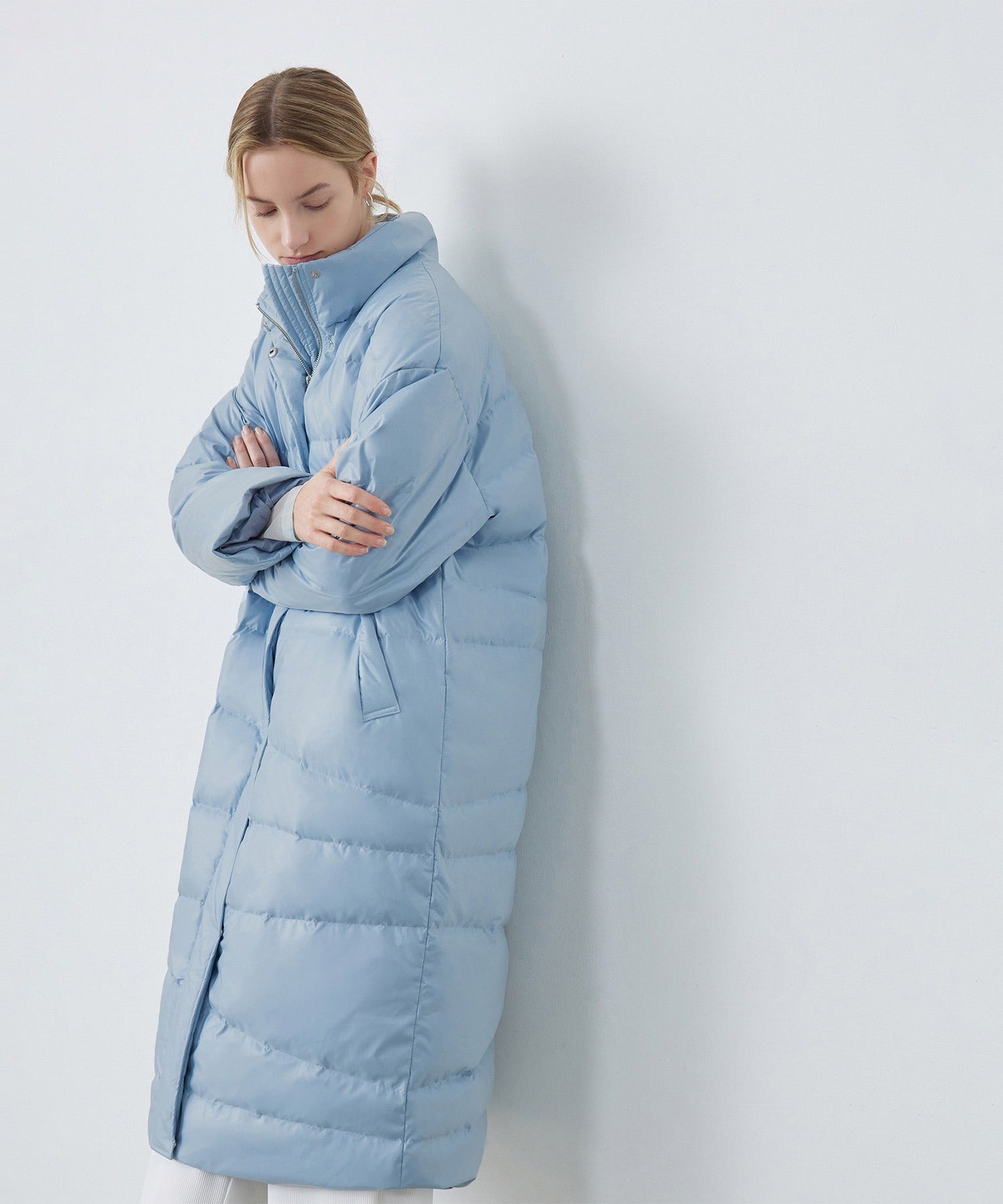 Random-Stitch Long Down Coat