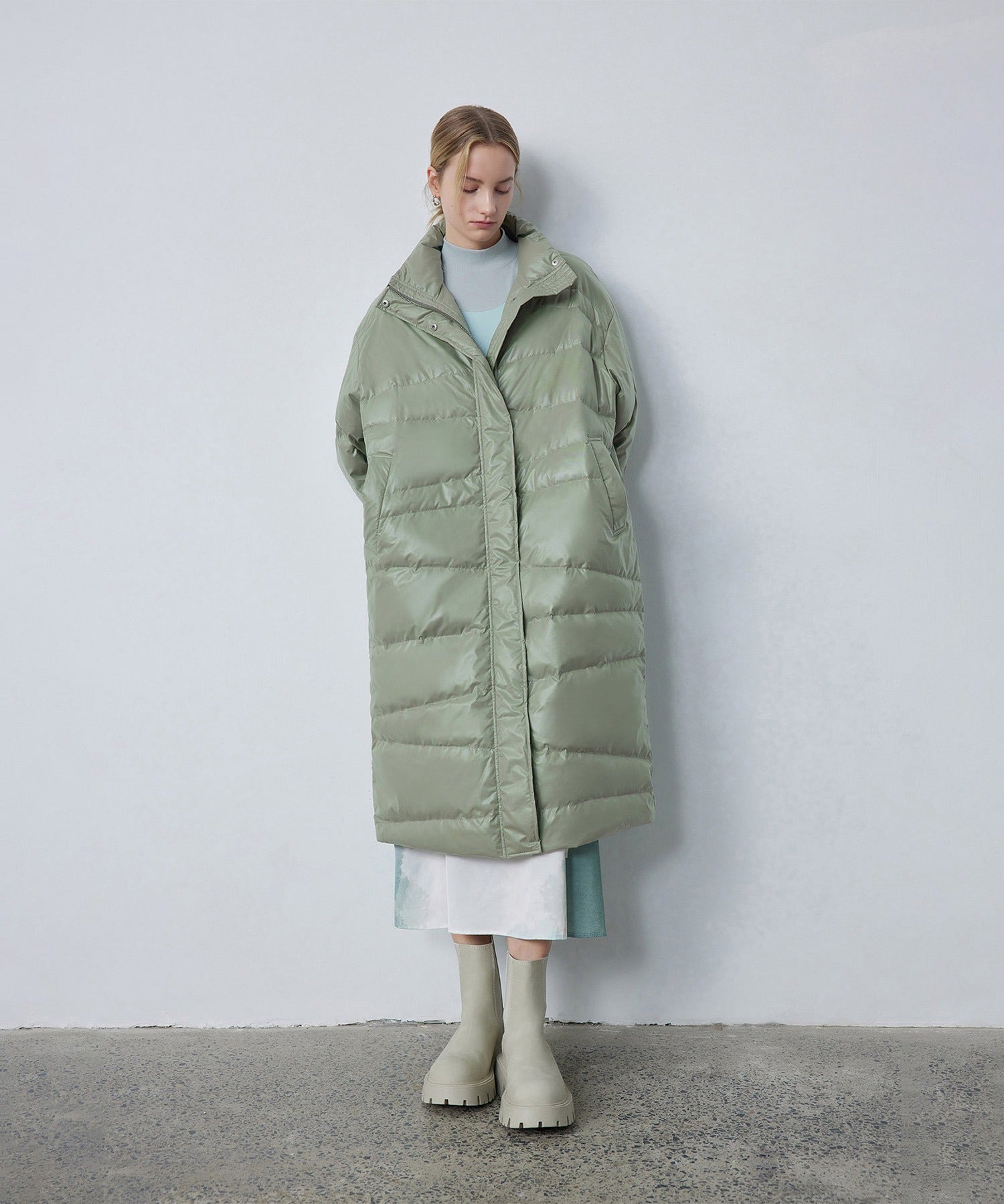 Random-Stitch Long Down Coat