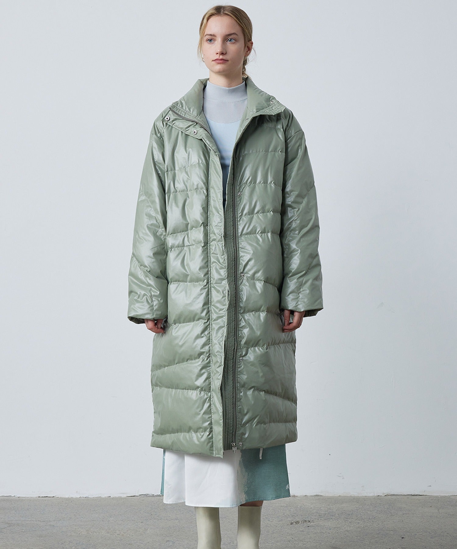 Random-Stitch Long Down Coat