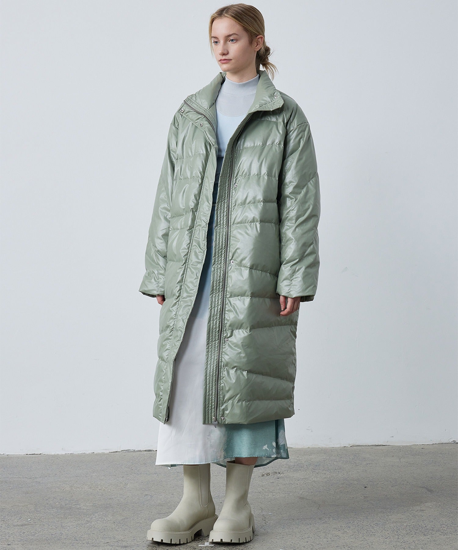 Random-Stitch Long Down Coat