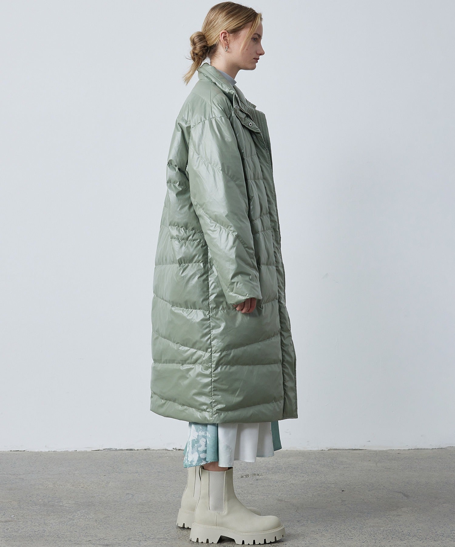 Random-Stitch Long Down Coat