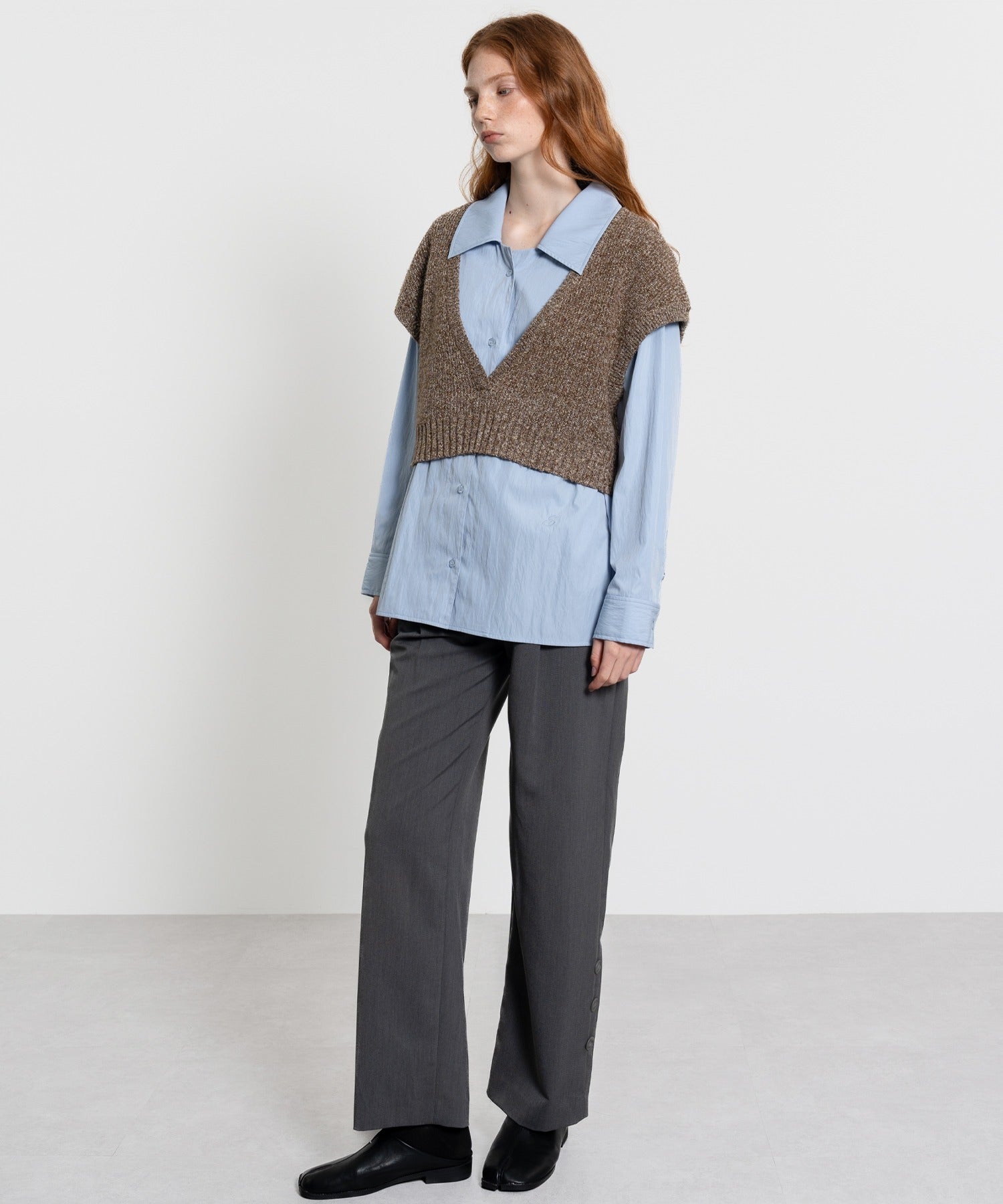 Accent Button Straight Basic Pants