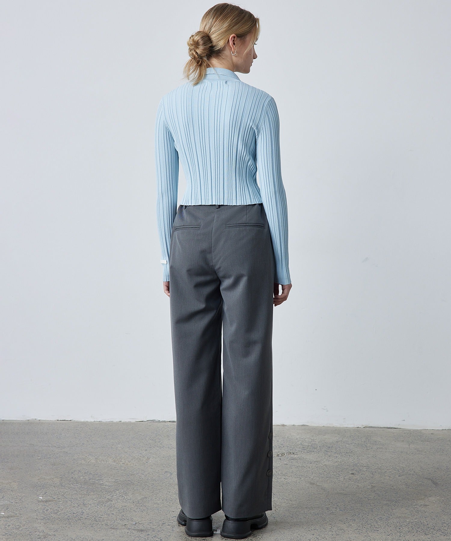 Accent Button Straight Basic Pants